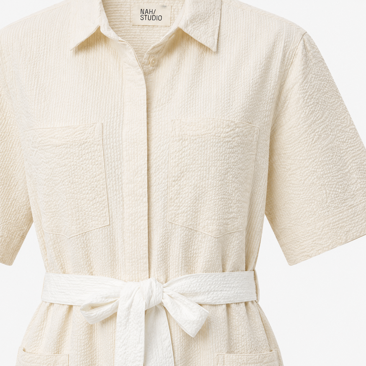 Rochie NAH/STUDIO seersucker alb natur