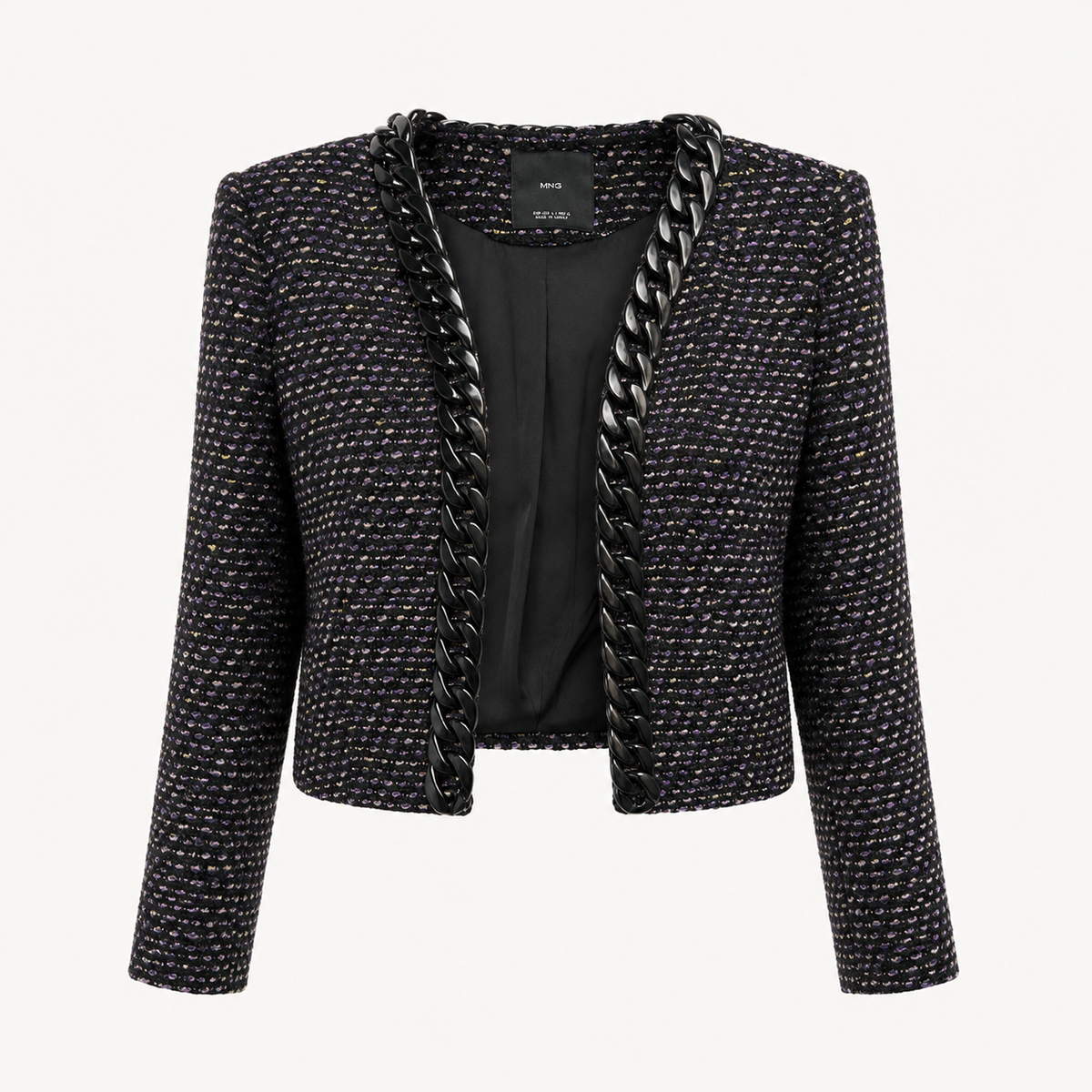 Sacou Mango din tweed negru cu aplicații tip lanț