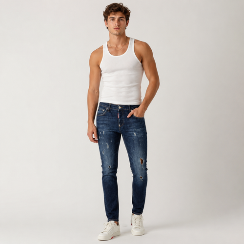 Blugi Dsquared2 Slim Jean albastru închis distressed
