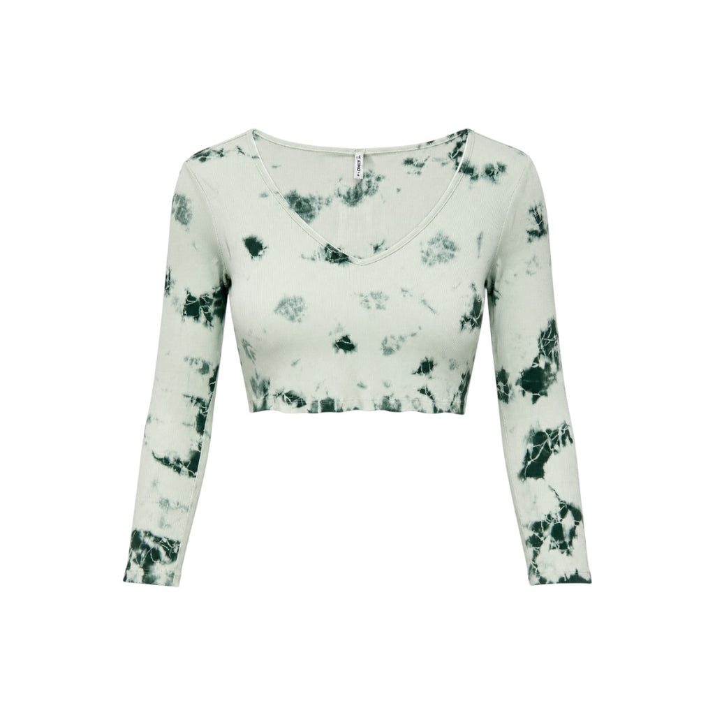 Bluză Only Life cropped verde mentă cu imprimeu tie dye și decolteu în V