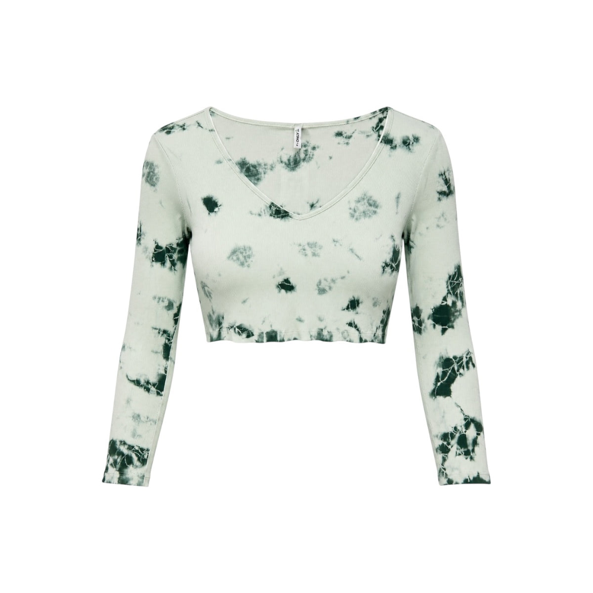 Bluză Only Life cropped verde mentă cu imprimeu tie dye și decolteu în V