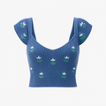 Top tricotat Pepe Jeans albastru cu flori brodate