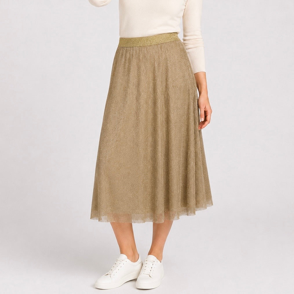 Fustă ONLY aurie din tulle cu fir metalizat