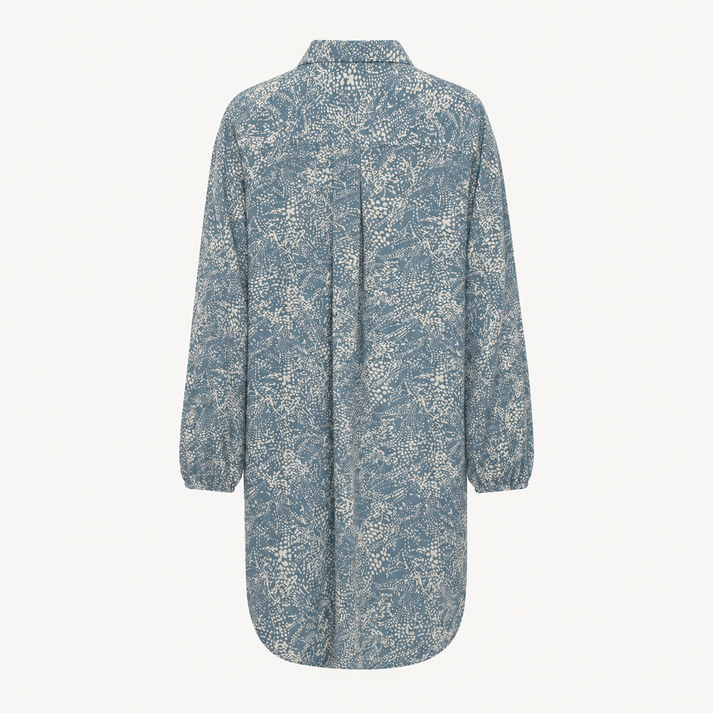 Rochie tip cămașă b.young albastru smoke cu imprimeu abstract