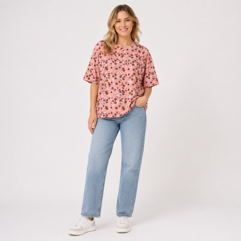 Tricou Taifun roz cu imprimeu floral