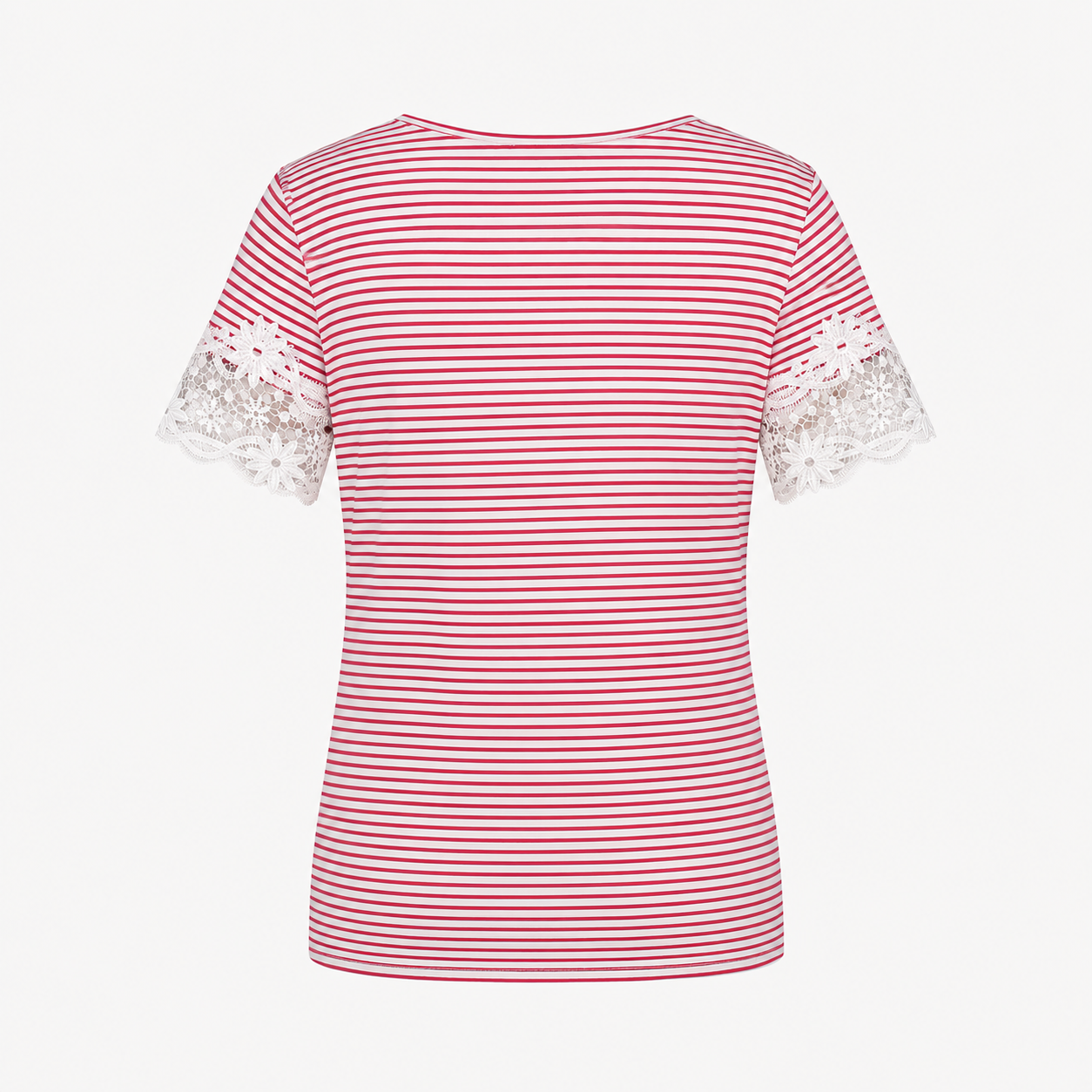 Tricou Taifun Garden Blooms cu dungi roșii și dantelă albă