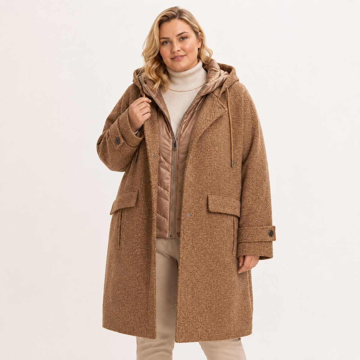 Palton Tom Tailor Fabric Mix cu glugă și inserție matlasată