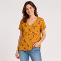 Tricou Q/S by s.Oliver galben muștar cu imprimeu floral