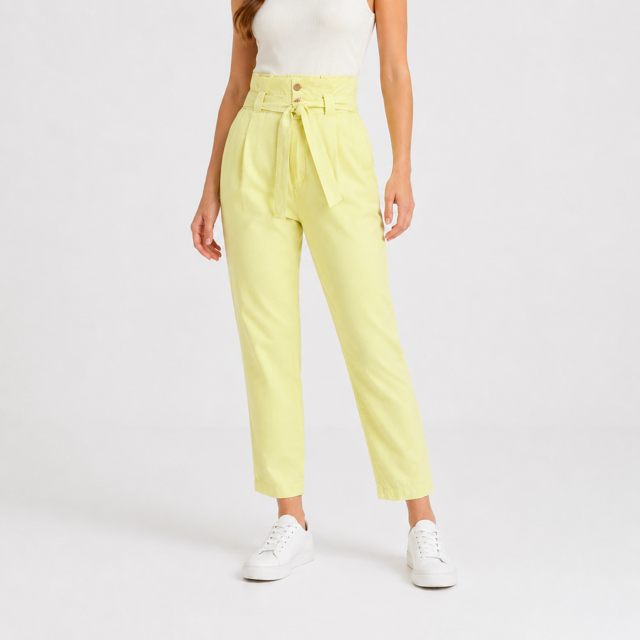 Pantaloni Comma galben pal paperbag cu cordon