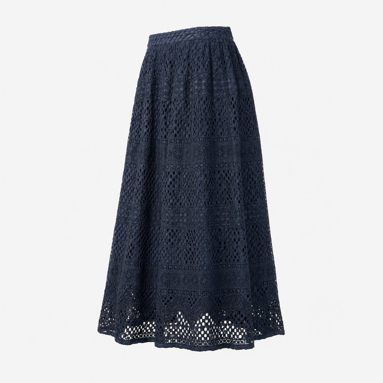 Fustă Tommy Hilfiger bleumarin din dantelă brodată