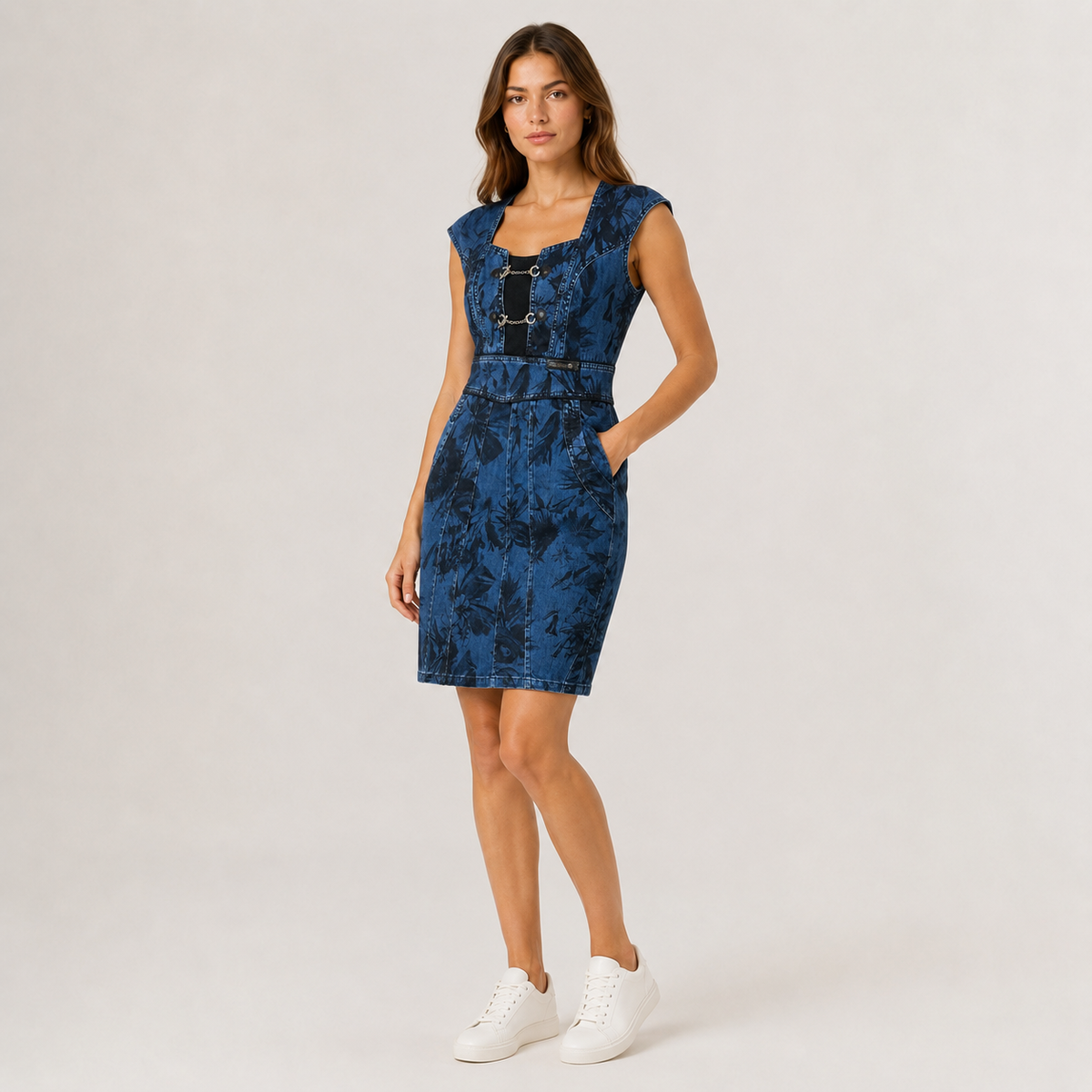 Rochie Kensol denim cu imprimeu floral