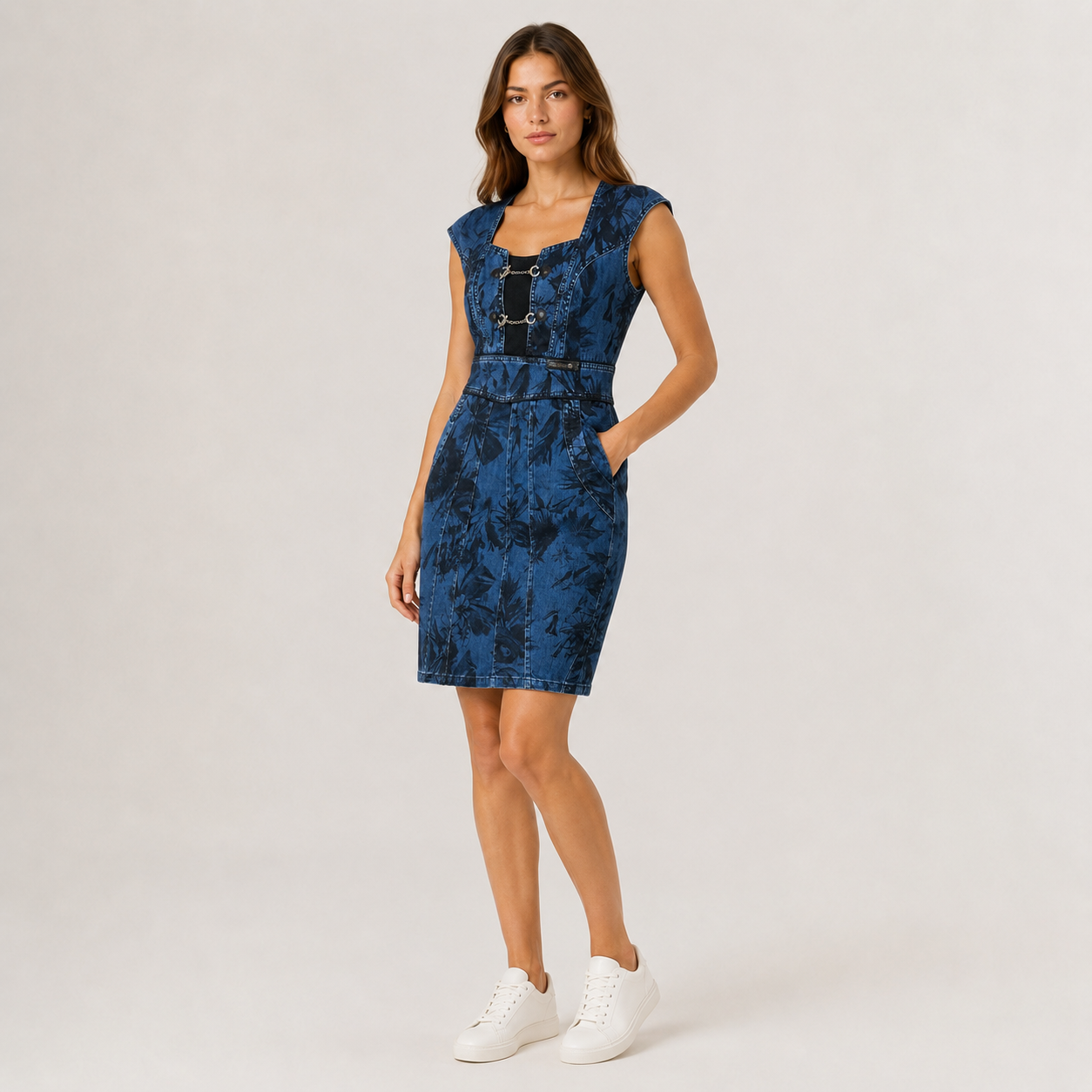 Rochie Kensol denim cu imprimeu floral