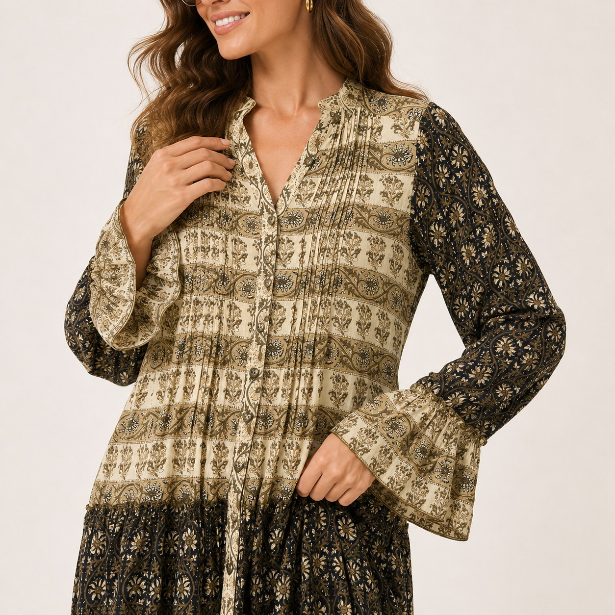 Rochie Isla Ibiza Bonita bej cu imprimeu boho