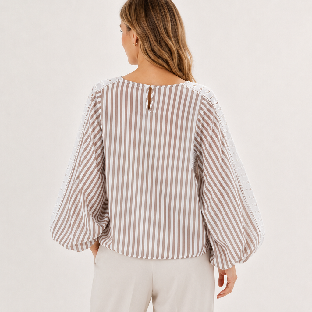 Bluză Ladies Fashion cu dungi și broderie