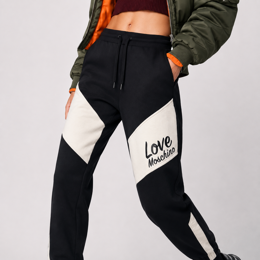 Pantaloni trening Love Moschino cu panouri contrastante și logo