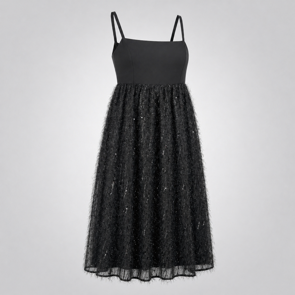 Rochie neagră KAFFE din tul texturat cu paiete