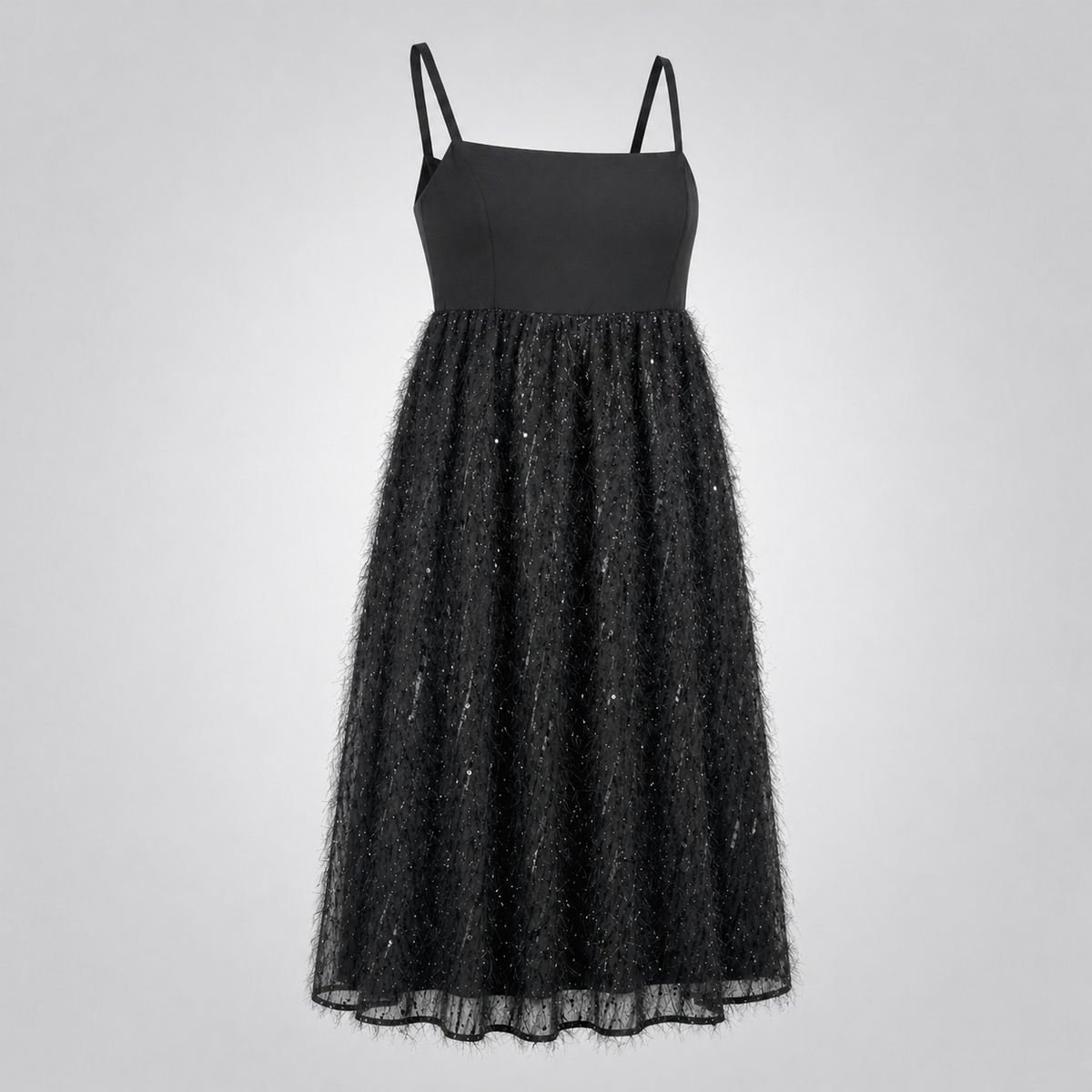 Rochie neagră KAFFE din tul texturat cu paiete