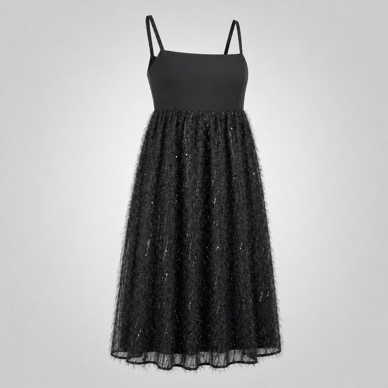 Rochie neagră KAFFE din tul texturat cu paiete