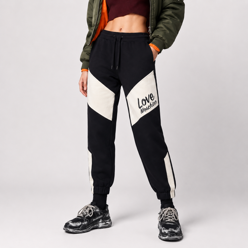 Pantaloni trening Love Moschino cu panouri contrastante și logo