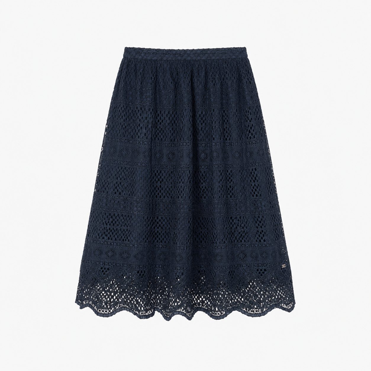 Fustă Tommy Hilfiger bleumarin din dantelă brodată