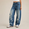 Blugi BDG Urban Outfitters barrel leg albaștri cu imprimeu floral