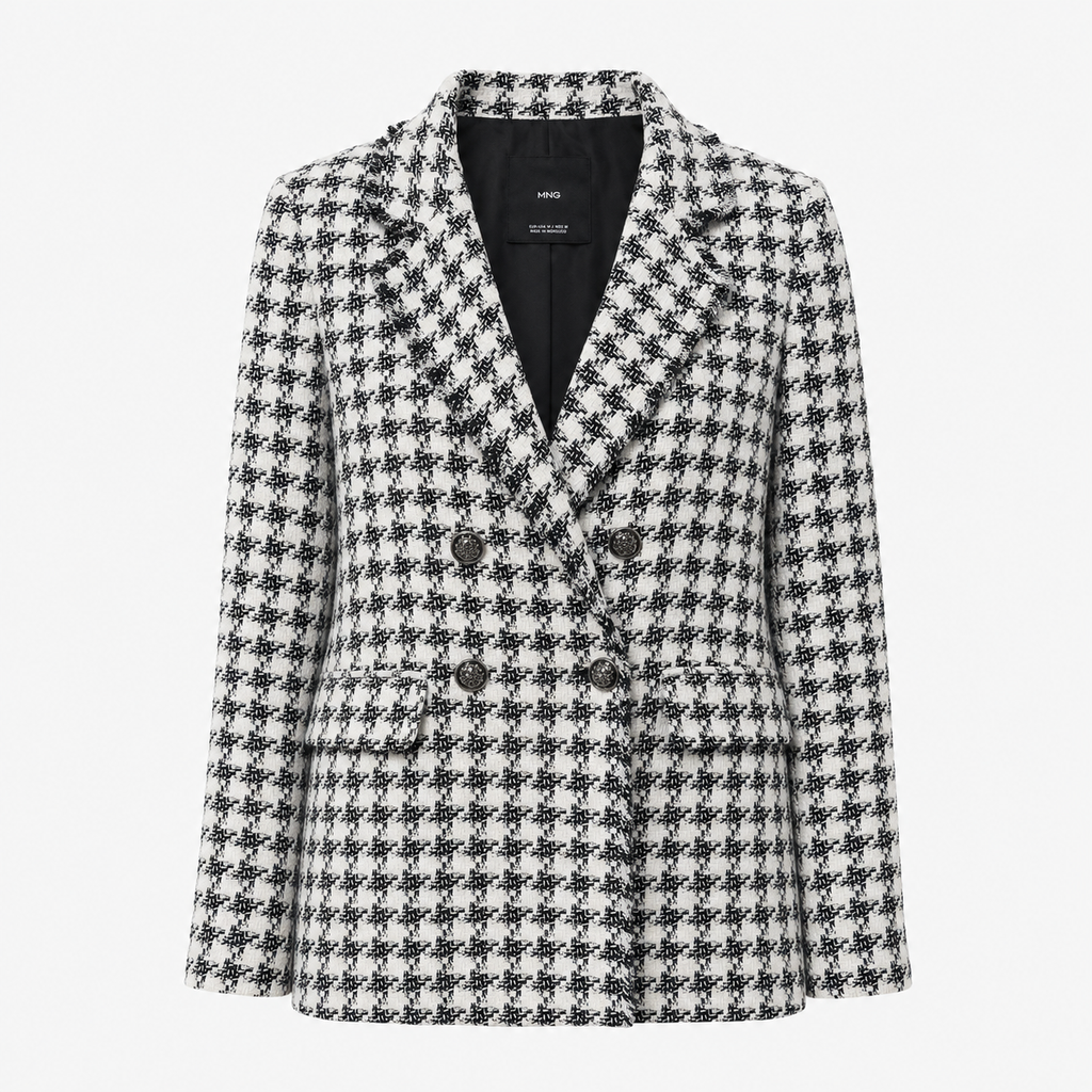 Sacou Mango din tweed cu imprimeu houndstooth