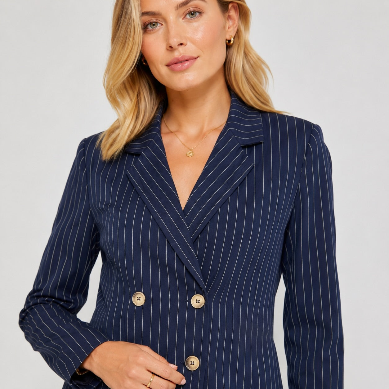 Sacou VILA bleumarin double breasted cu dungi fine