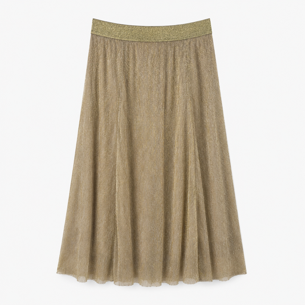 Fustă ONLY aurie din tulle cu fir metalizat