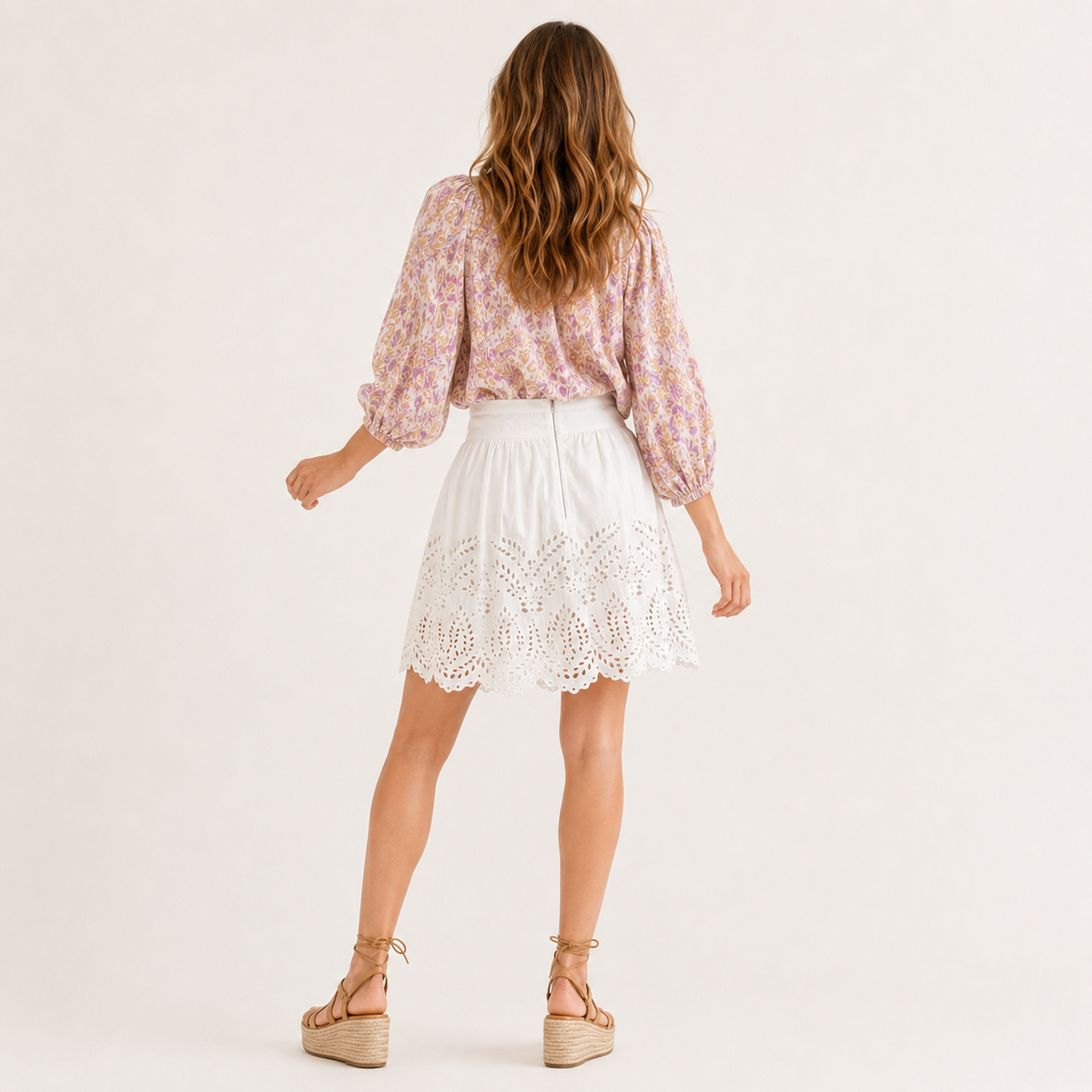 Fustă Isabel Marant Étoile albă cu broderie perforată