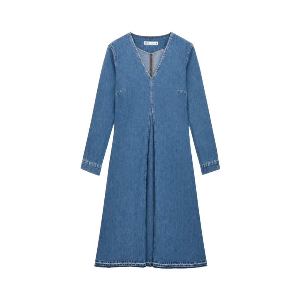 Rochie lungă Zara din denim cu decolteu în V