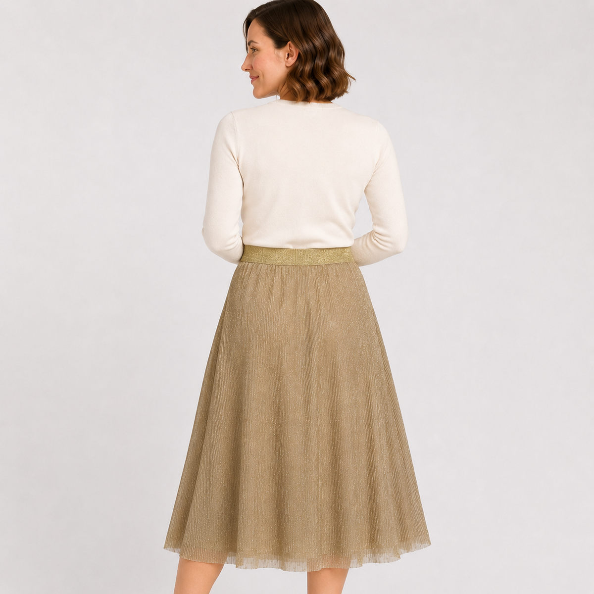 Fustă ONLY aurie din tulle cu fir metalizat