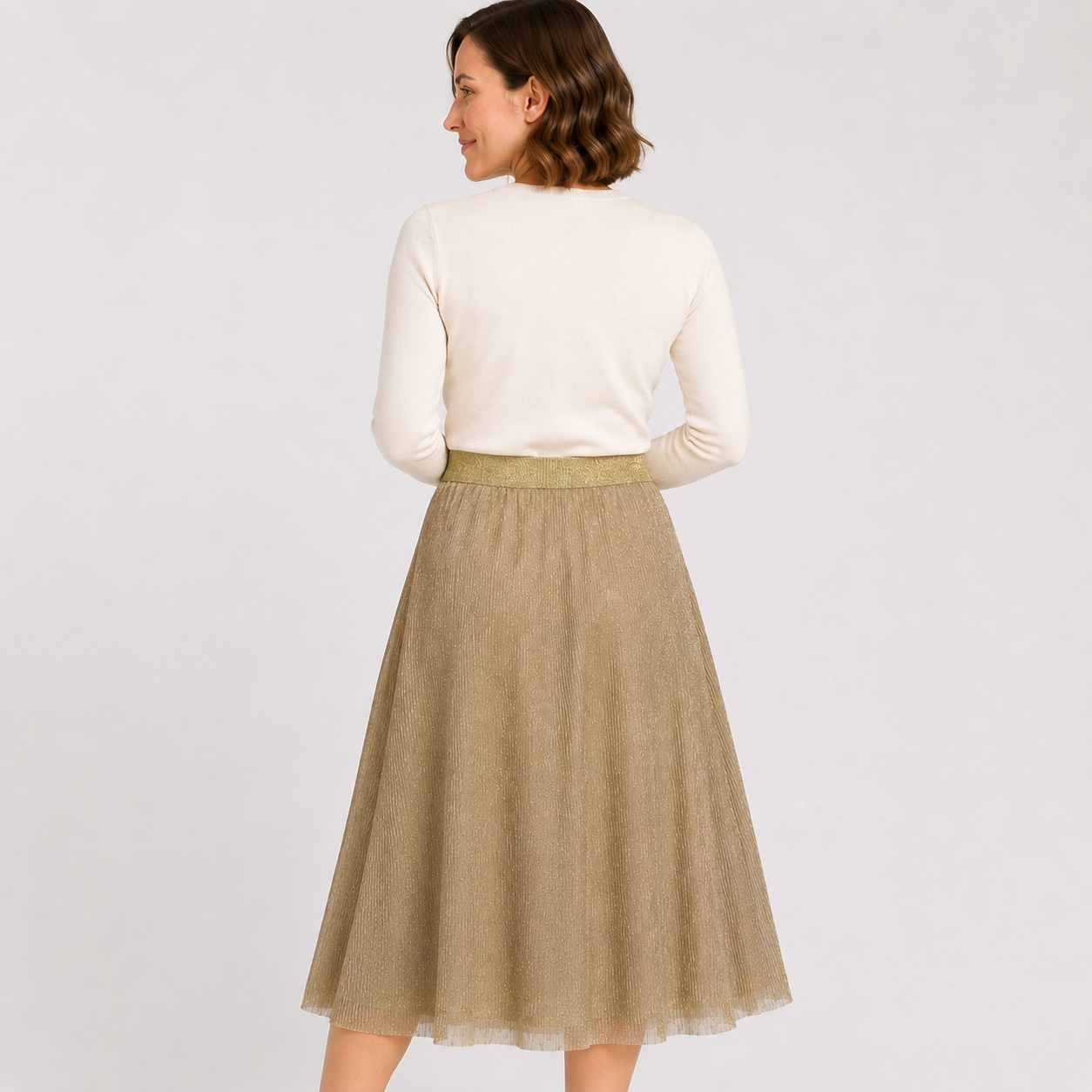 Fustă ONLY aurie din tulle cu fir metalizat