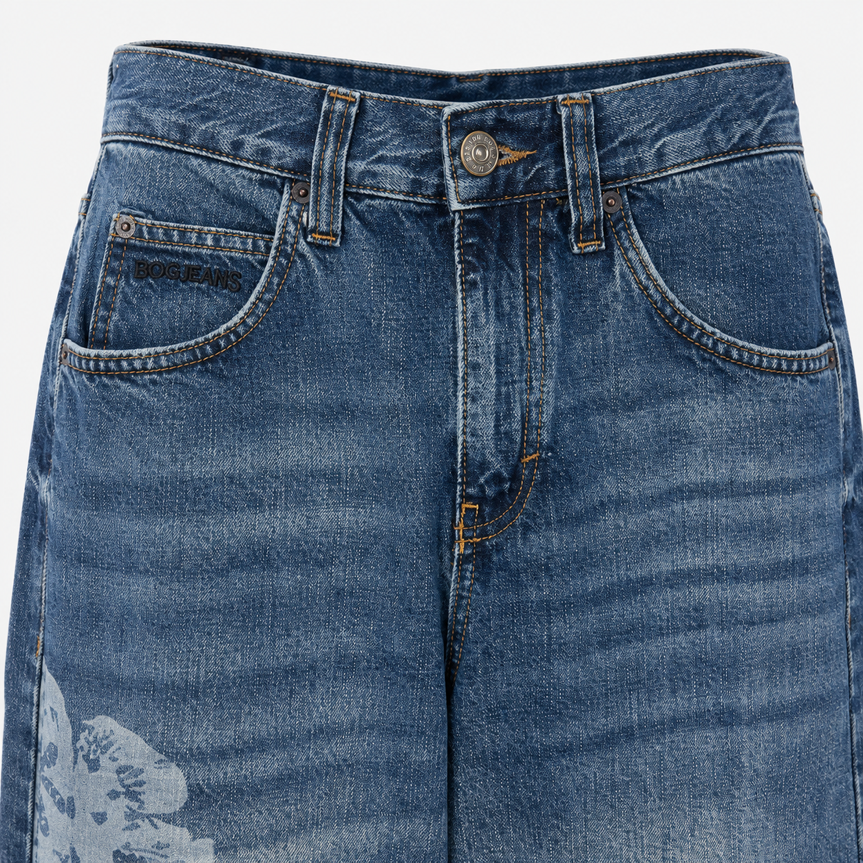 Blugi BDG Urban Outfitters barrel leg albaștri cu imprimeu floral