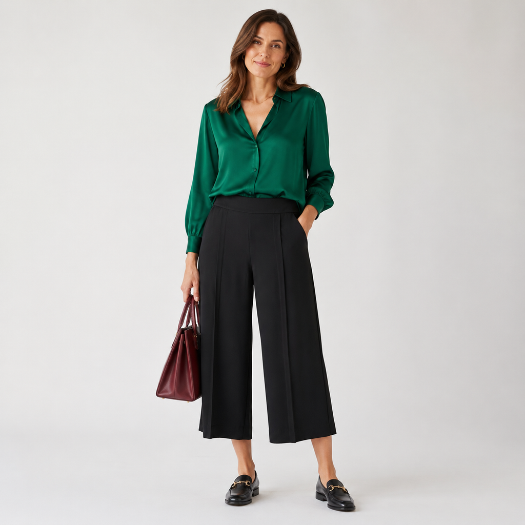 Pantaloni Zara Basic negri culotte cu pense