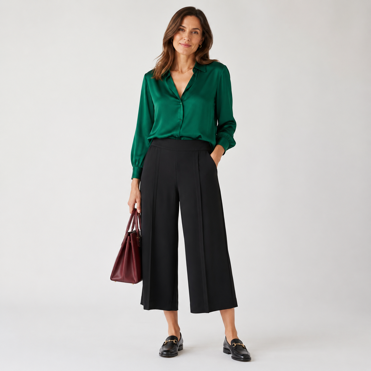Pantaloni Zara Basic negri culotte cu pense
