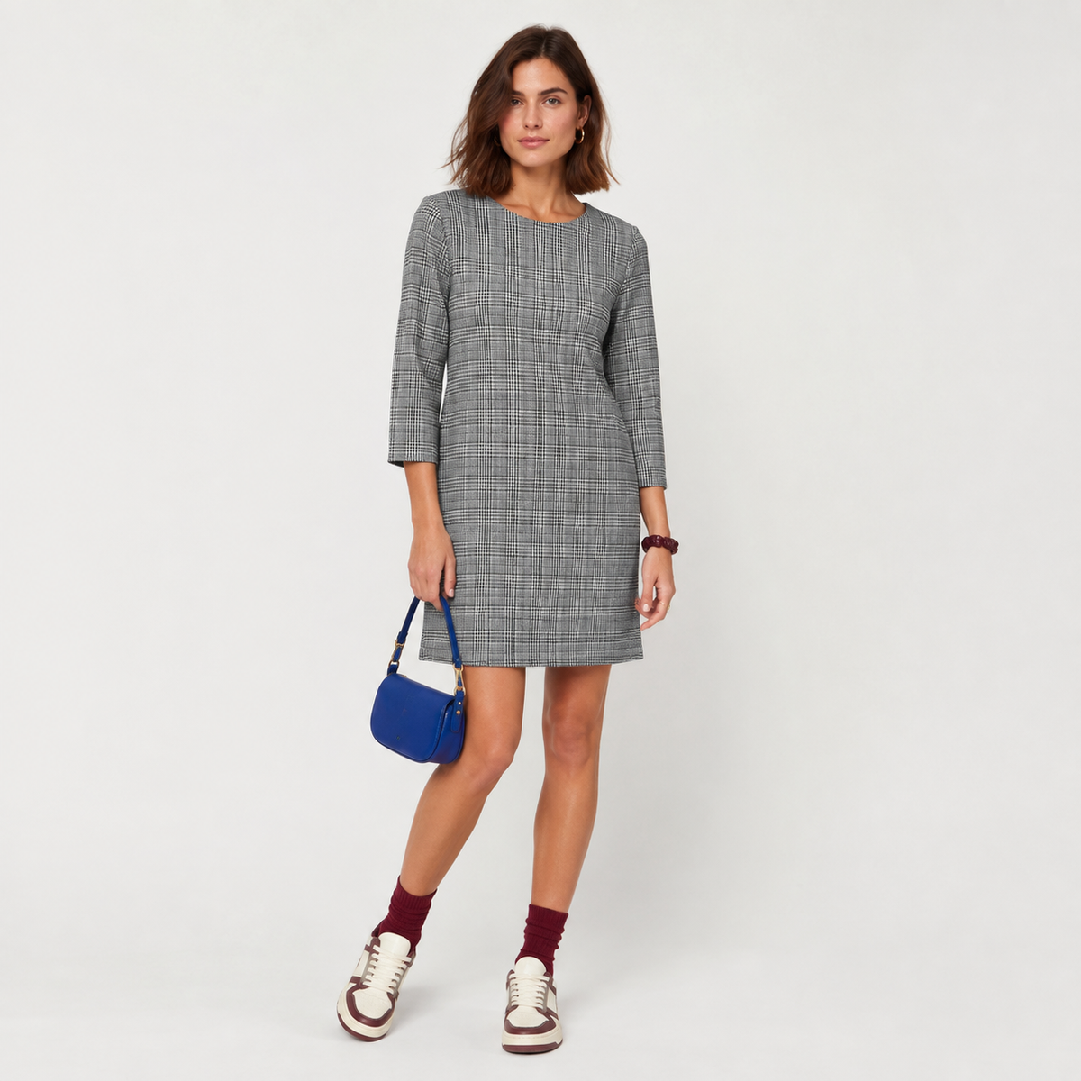 Rochie ONLY Brilliant în carouri Glen Check cu mâneci 3/4