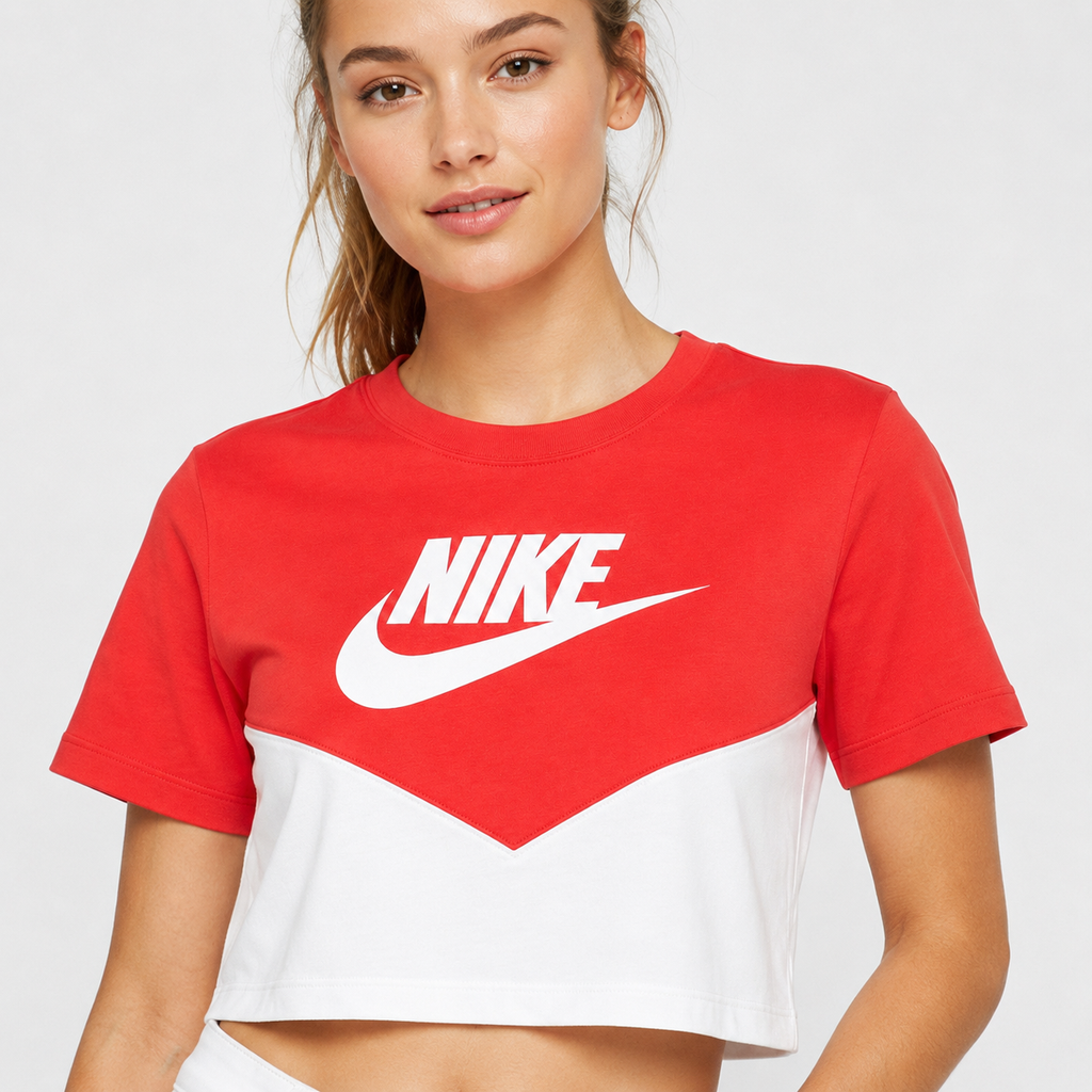Tricou cropped Nike roșu cu alb