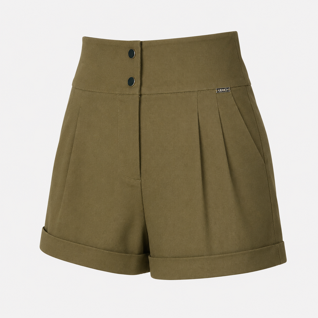 Pantaloni scurți Liu Jo kaki cu talie înaltă