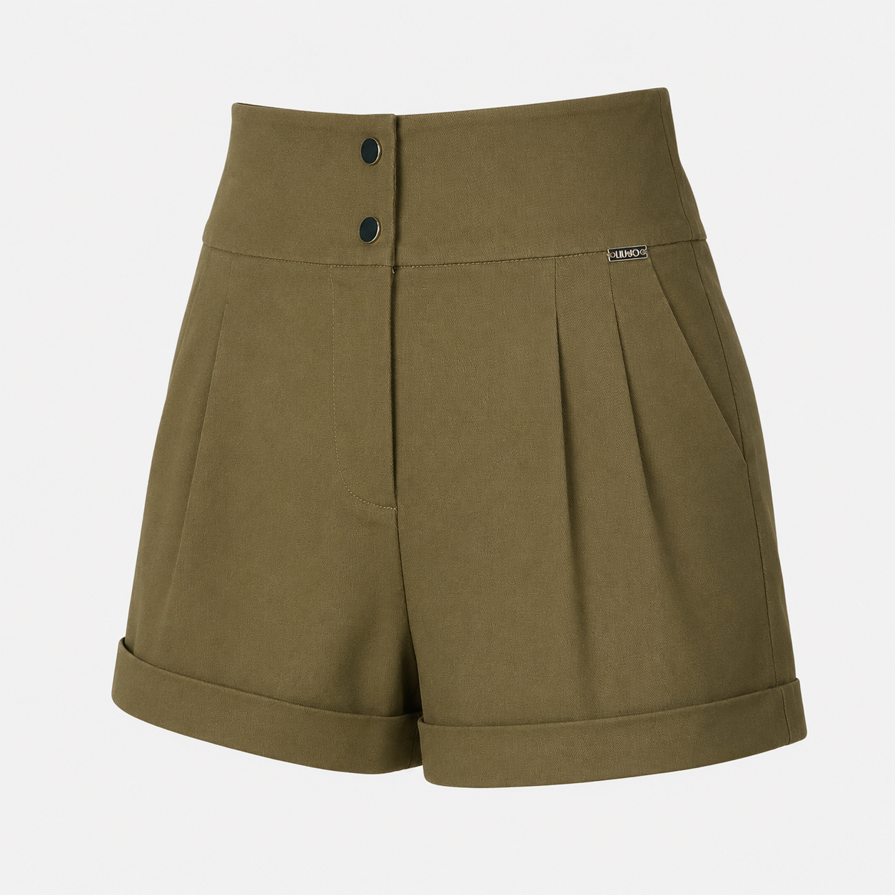 Pantaloni scurți Liu Jo kaki cu talie înaltă