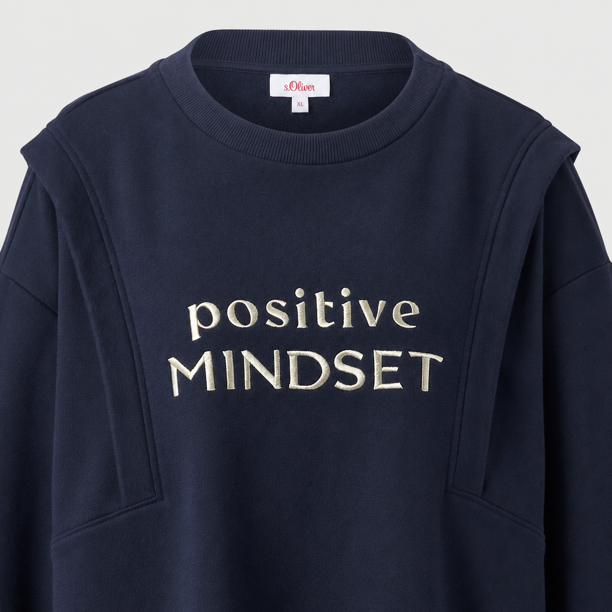 Hanorac s.Oliver bleumarin cu broderie Positive Mindset