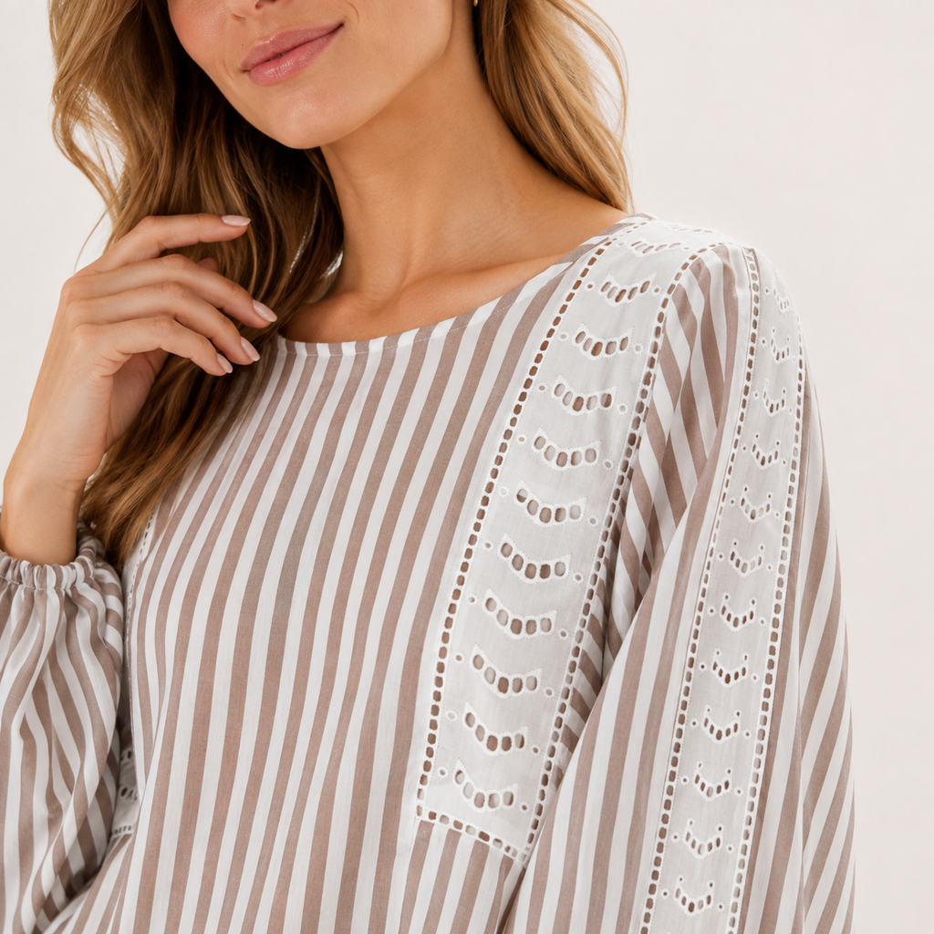 Bluză Ladies Fashion cu dungi și broderie