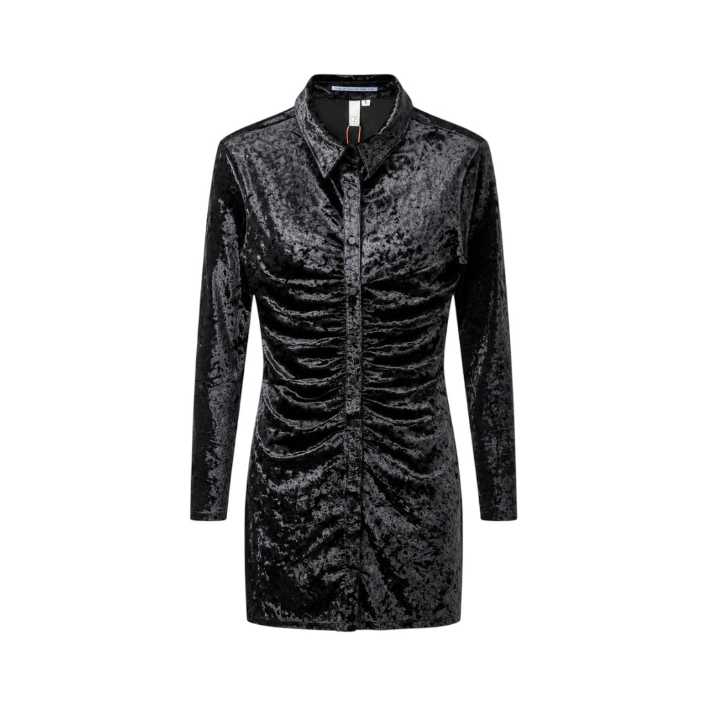 Rochie QS by s.Oliver din catifea neagră cu drapaje și nasturi