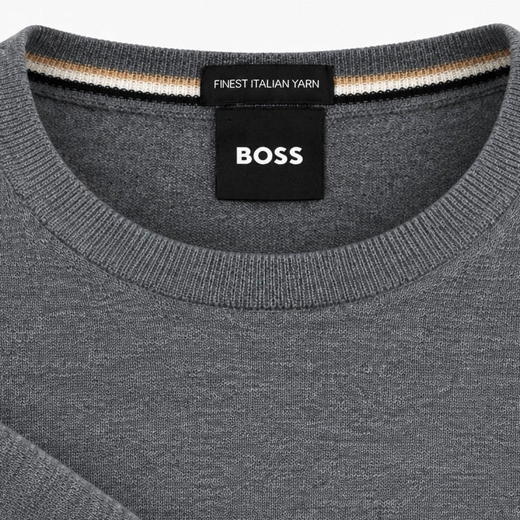 Pulover BOSS gri din lână virgină Finest Italian Yarn