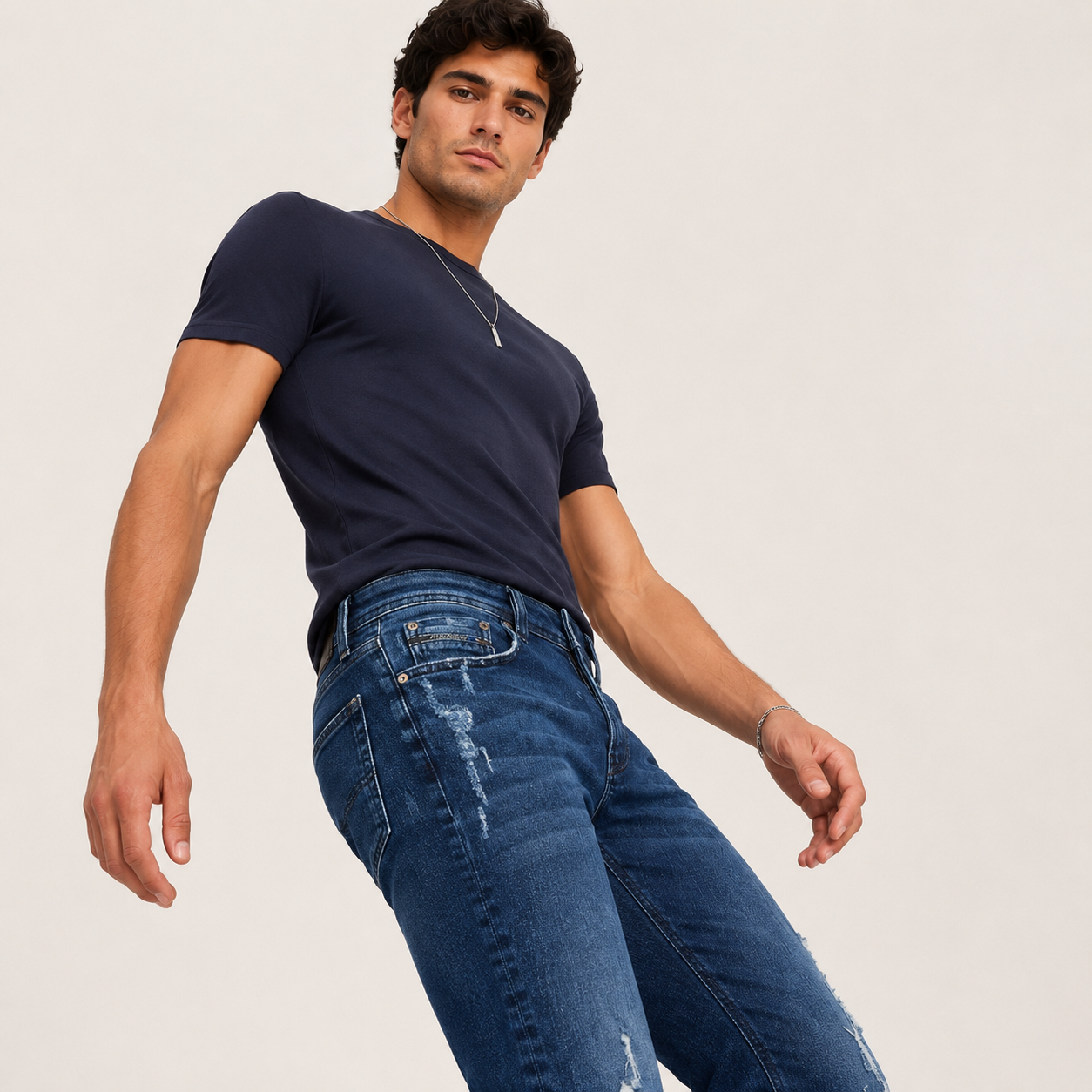 Blugi Diesel Limited Edition albastru închis distressed