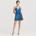 Rochie Zara albastră cu print ornamental și decolteu halter