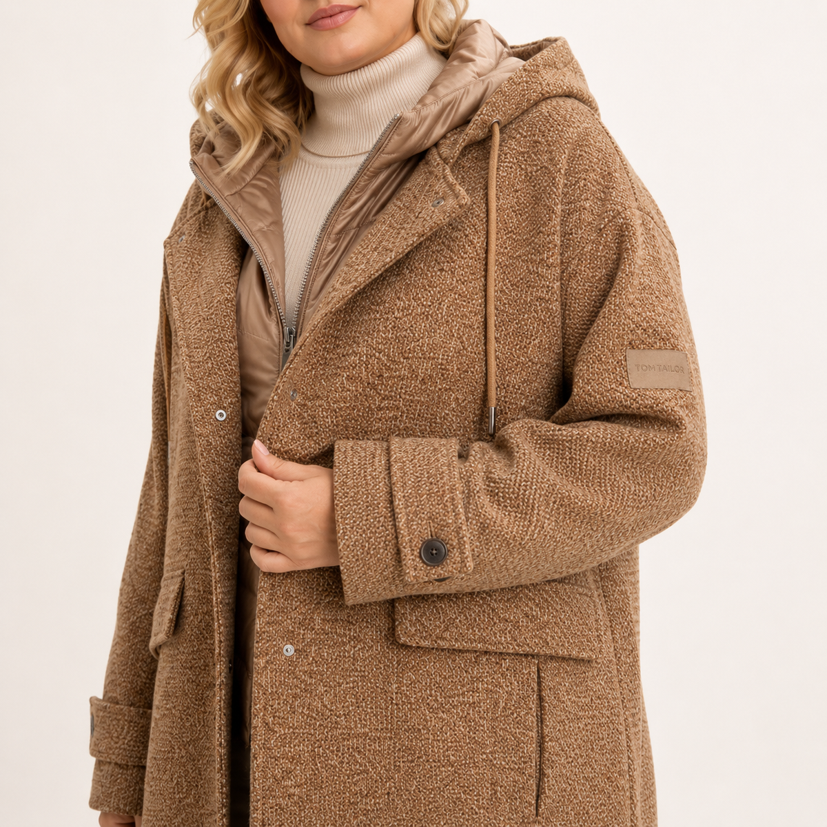 Palton Tom Tailor Fabric Mix cu glugă și inserție matlasată