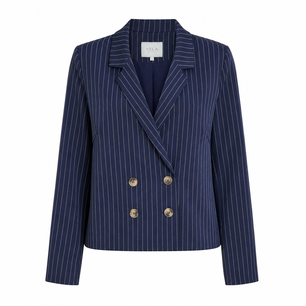 Sacou VILA bleumarin double breasted cu dungi fine