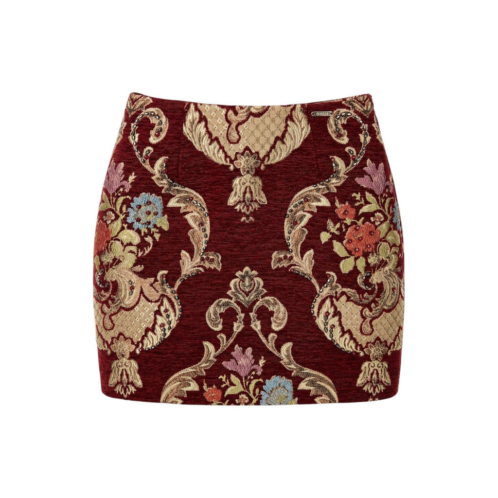 Fustă GUESS mini din jacquard cu broderie florală și aplicații