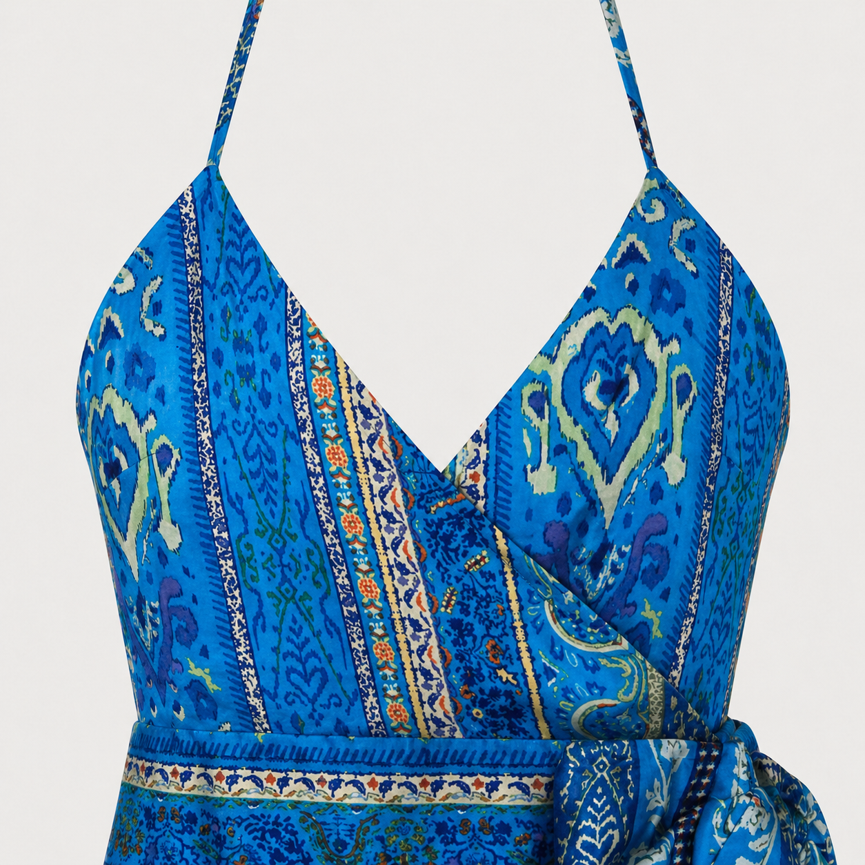 Rochie Zara albastră cu print ornamental și decolteu halter