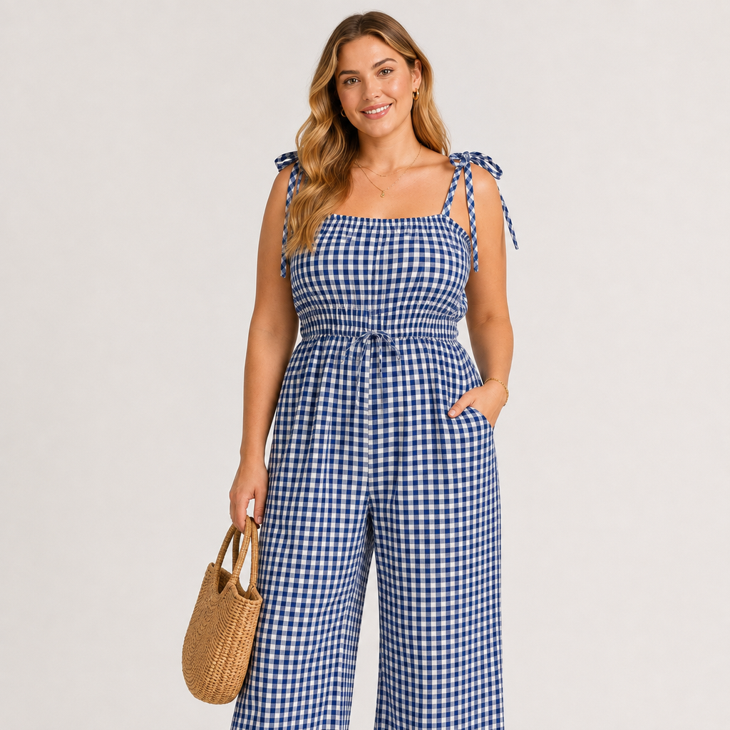 Salopetă Kate Spade New York în carouri albastre și albe